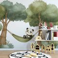 Resting Panda in Hammock Mural Wallpaper — Whimsical Woodland Scene Mural Wallpaper - pure wallpaper artwork