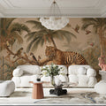 Tiger in Tropical Jungle Mural Wallpaper — Vintage Safari Illustration Mural Wallpaper - pure wallpaper artwork