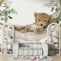 Leopard Cub in Hammock Mural Wallpaper — Whimsical Safari Art Mural Wallpaper - pure wallpaper artwork