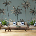 Palm Tree and Daisy Line Art Mural Wallpaper — Coastal Modern Mural Wallpaper - pure wallpaper artwork