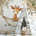 Baby Giraffe in Hammock Mural Wallpaper — Whimsical Safari Art Mural Wallpaper - pure wallpaper artwork