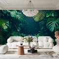 Lush Tropical Jungle with Monstera Leaves Mural Wallpaper Serene Nature Scene Mural Wallpaper - pure wallpaper artwork