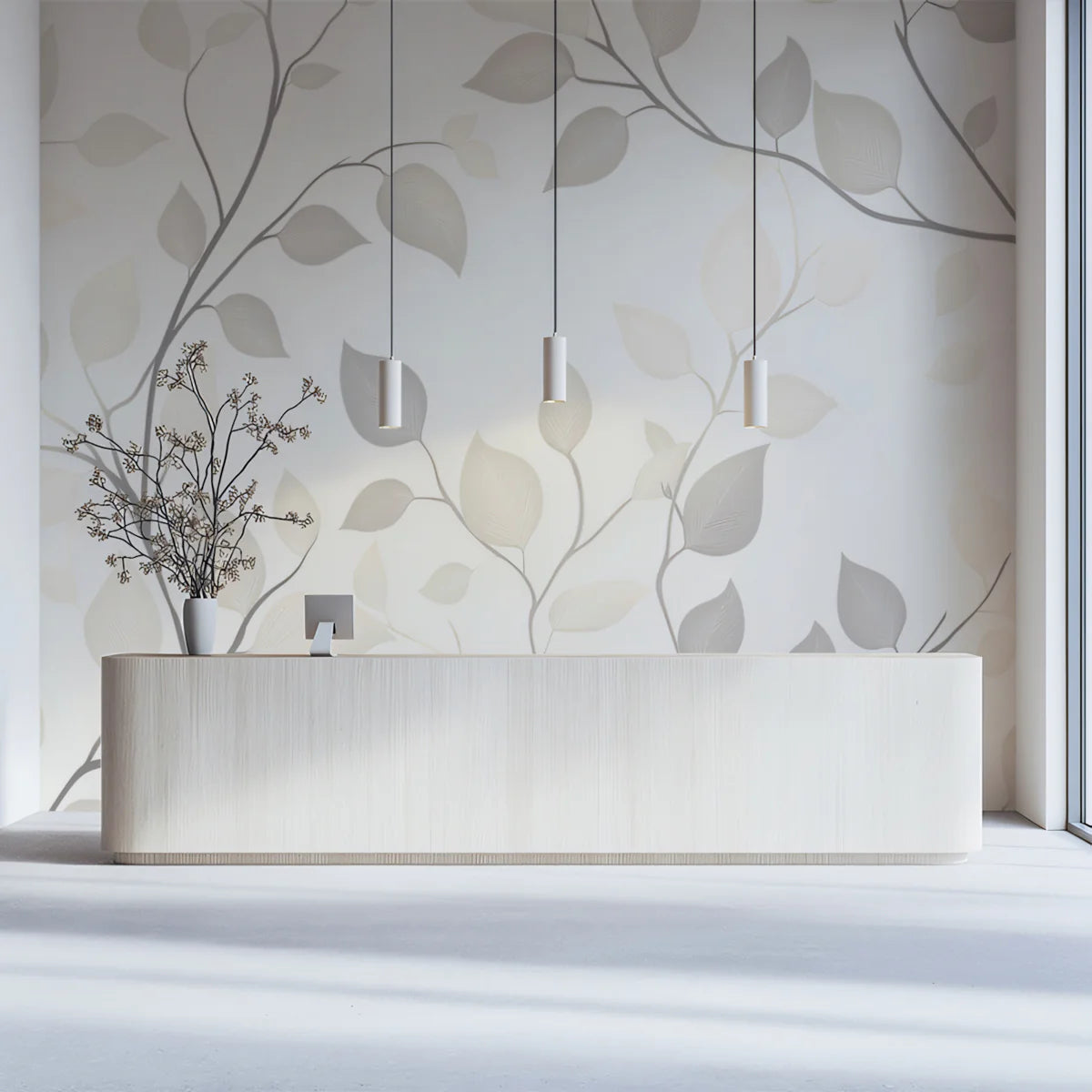 Minimalist Fine Line Leaf Mural Wallpaper — Neutral Sketch Design Mural Wallpaper - pure wallpaper artwork