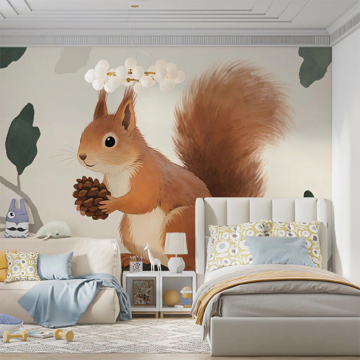 Woodland Squirrel Mural Wallpaper — Whimsical Watercolor Art Mural Wallpaper - pure wallpaper artwork