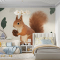 Woodland Squirrel Mural Wallpaper — Whimsical Watercolor Art Mural Wallpaper - pure wallpaper artwork