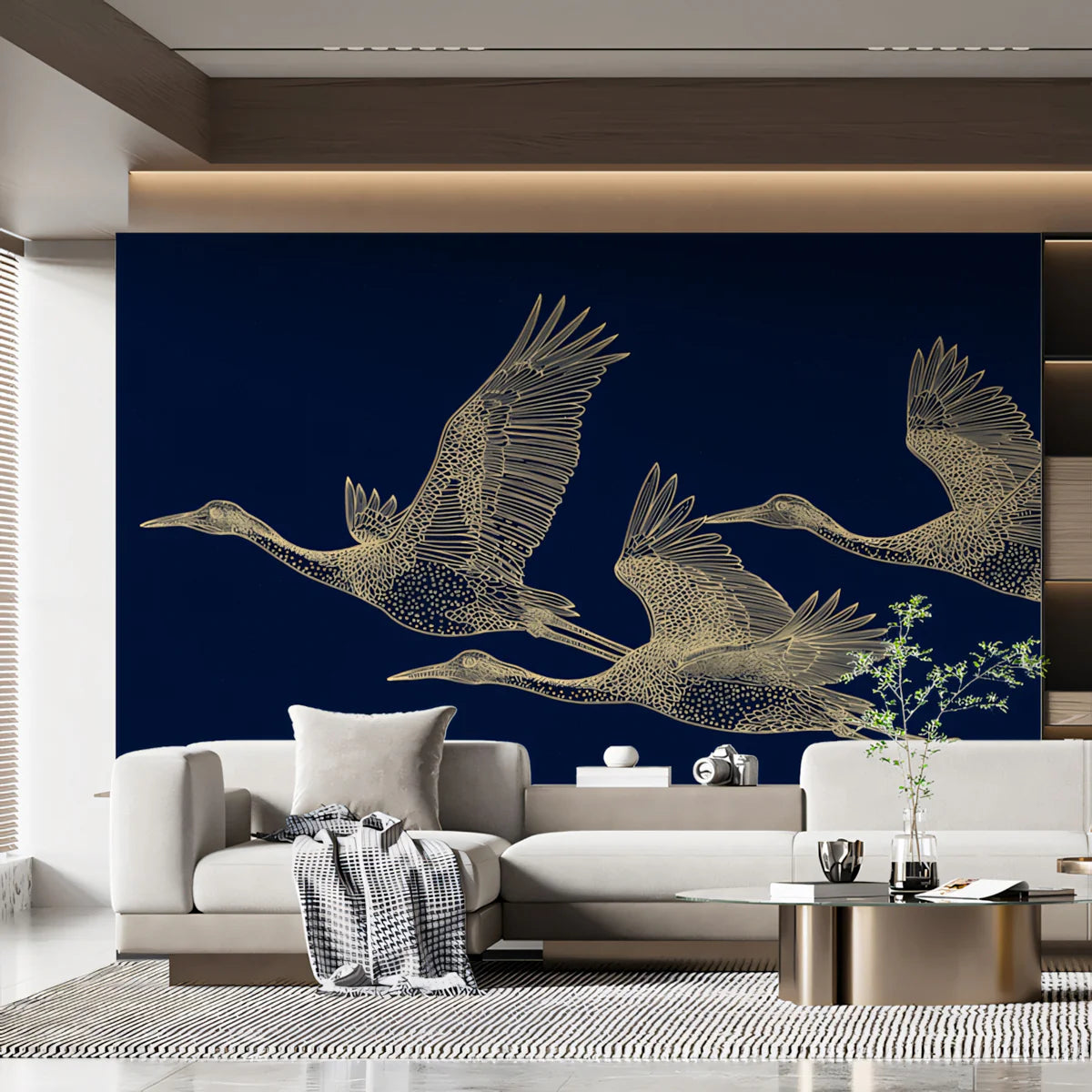 Soaring Cranes Mural Wallpaper — Classic Chinoiserie Art Mural Wallpaper - pure wallpaper artwork