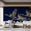 Soaring Cranes Mural Wallpaper — Classic Chinoiserie Art Mural Wallpaper - pure wallpaper artwork