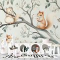 Rustic Woodland Squirrels Mural Wallpaper — Whimsical Nature Scene Mural Wallpaper - pure wallpaper artwork