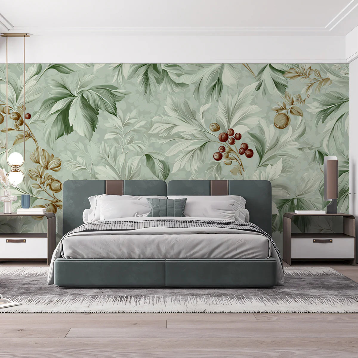 Autumn Berry Vine Mural Wallpaper — Vintage Botanical Illustration Mural Wallpaper - pure wallpaper artwork