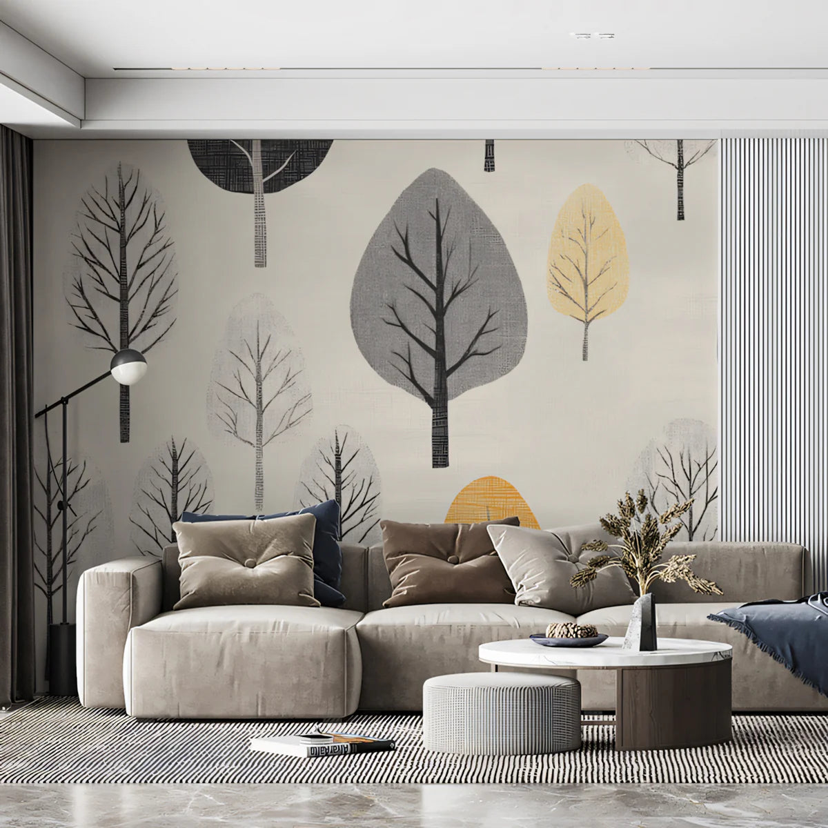 Autumn Grove Mural Wallpaper — Mid-Century Graphic Forest Mural Wallpaper - pure wallpaper artwork