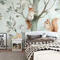 Woodland Squirrels Mural Wallpaper — Whimsical Nature Scene Mural Wallpaper - pure wallpaper artwork
