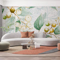 Luminous Berry & Leaf Mural Wallpaper Watercolor Botanical Art Mural Wallpaper - pure wallpaper artwork