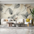 Minimalist Leaf Mural Wallpaper — Neutral Botanical Design Mural Wallpaper - pure wallpaper artwork