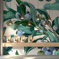 Aqua Bloom & Leaf Mural Wallpaper Vibrant Botanical Art Mural Wallpaper - pure wallpaper artwork