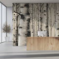 Birch Forest Sketch Mural Wallpaper — Hand-Drawn Woodgrain Design Mural Wallpaper - pure wallpaper artwork