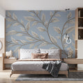 Twining Vine Mural Wallpaper — Calm Blue and Taupe Botanical Mural Wallpaper - pure wallpaper artwork