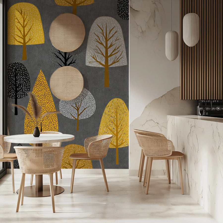 Autumn Grove Mural Wallpaper — Modern Scandinavian Forest Design Mural Wallpaper
