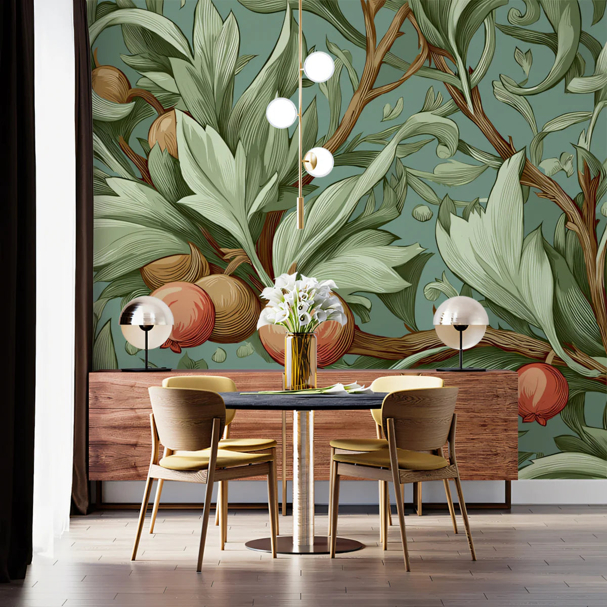 Art Nouveau Fruit and Foliage Mural Wallpaper — Botanical Art Mural Wallpaper - pure wallpaper artwork
