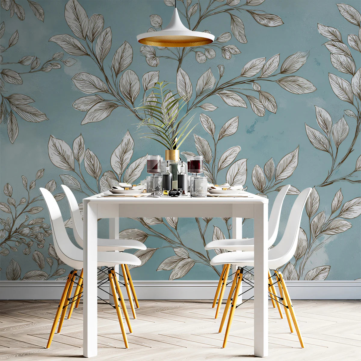 Watercolor Leaf Branch Mural Wallpaper — Sketch Botanical Print Mural Wallpaper - pure wallpaper artwork