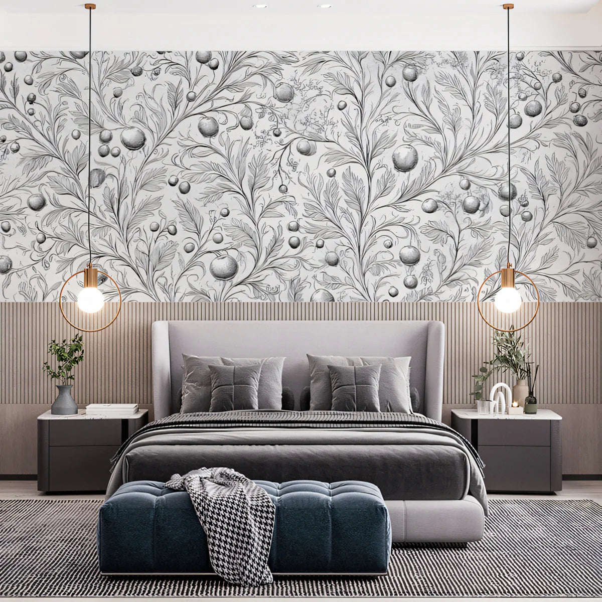 Orchard Sketch Mural Wallpaper — Hand-Drawn Botanical Mural Wallpaper - pure wallpaper artwork