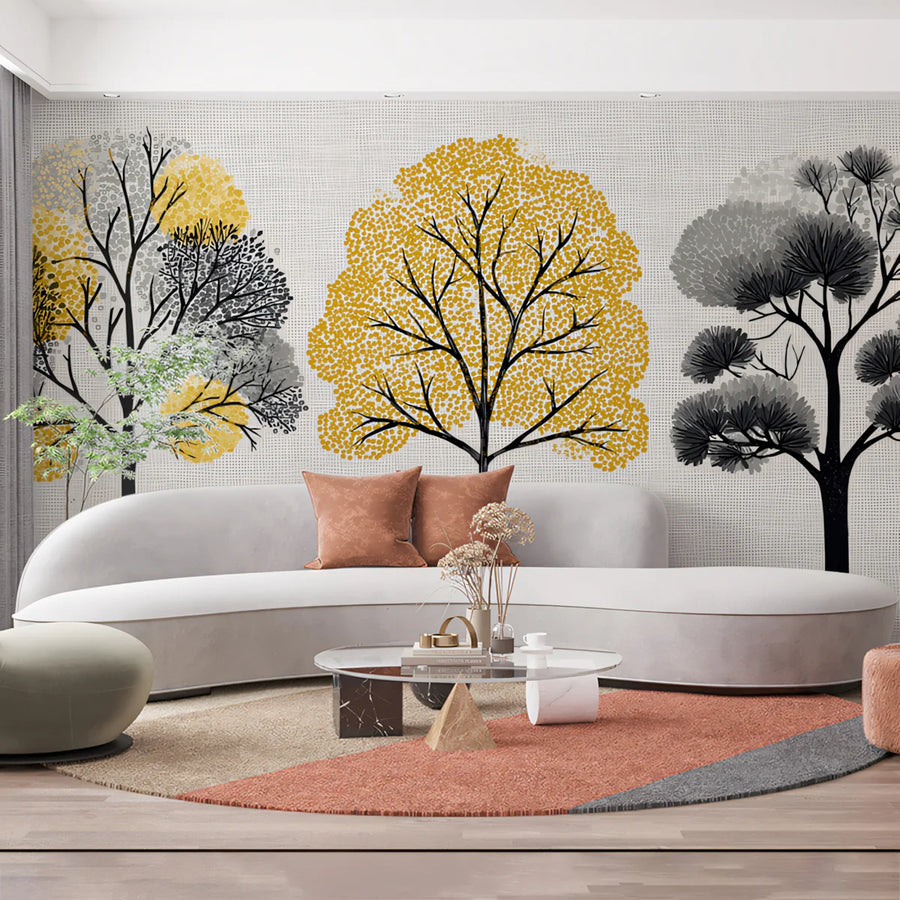 Abstract Autumn Forest Mural Wallpaper — Modern Graphic Trees Mural Wallpaper