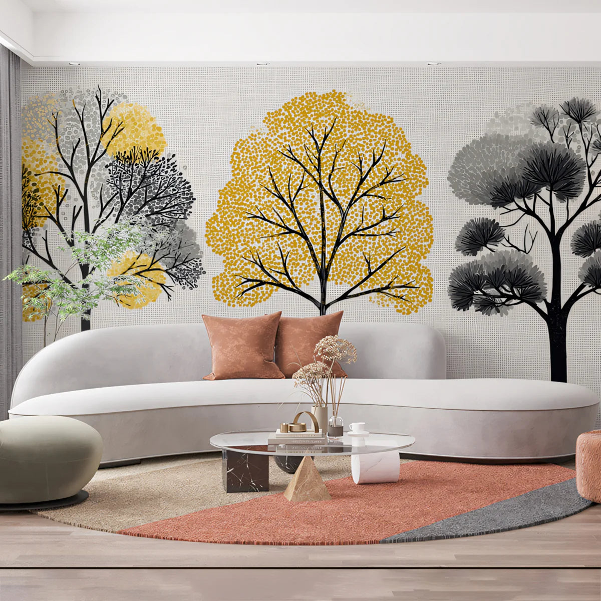 Abstract Autumn Forest Mural Wallpaper — Modern Graphic Trees Mural Wallpaper - pure wallpaper artwork