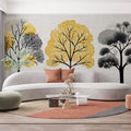 Abstract Autumn Forest Mural Wallpaper — Modern Graphic Trees Mural Wallpaper - pure wallpaper artwork