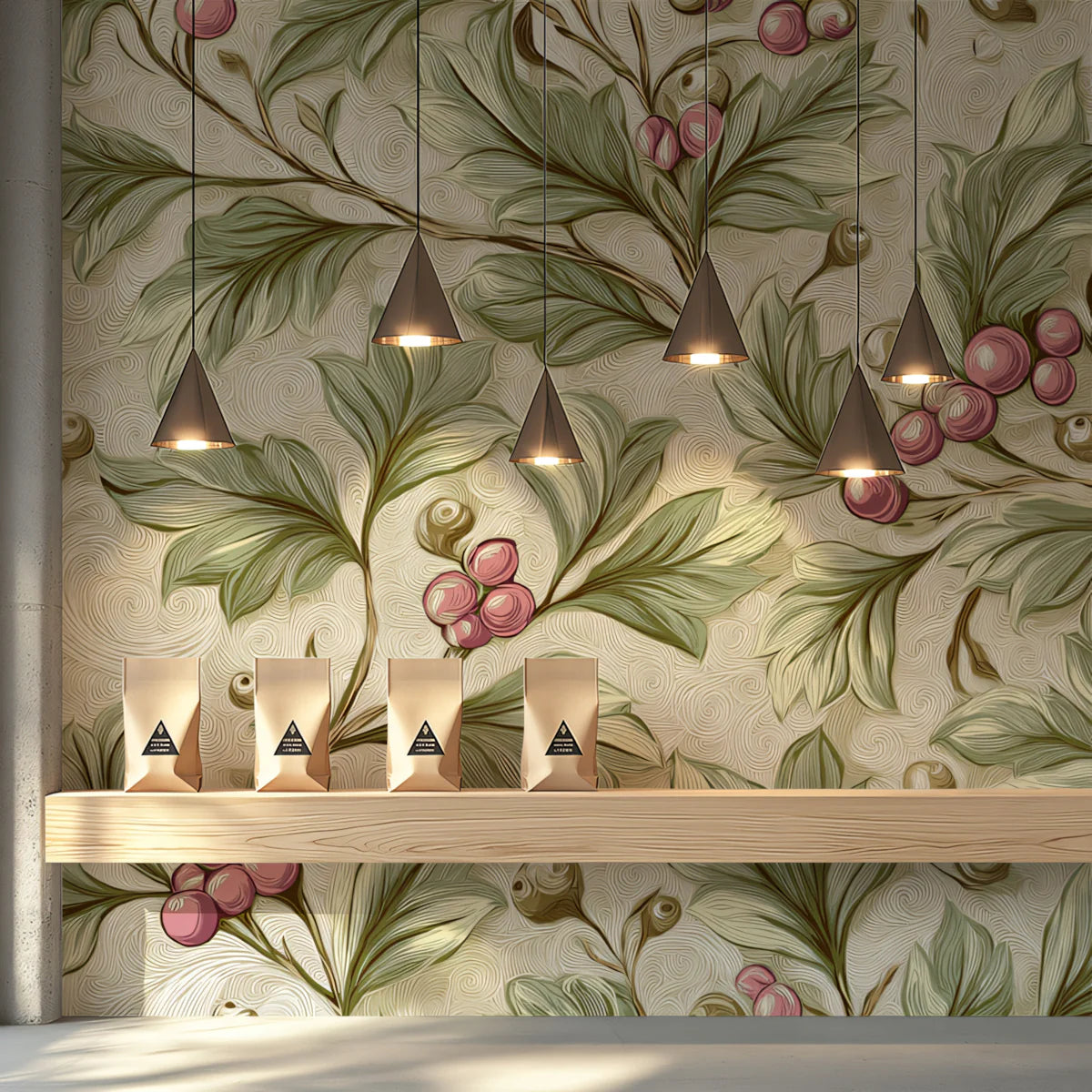 Vintage Botanical Vine Mural Wallpaper — Soft Berry Pattern Mural Wallpaper - pure wallpaper artwork