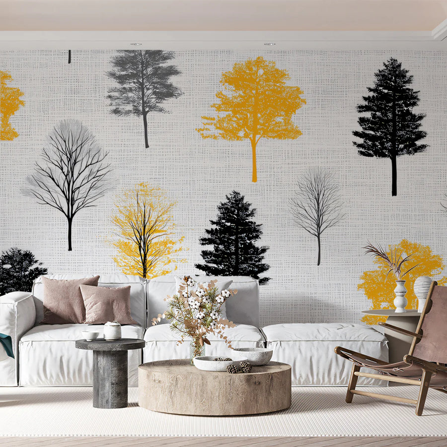 Abstract Autumn Trees Mural Wallpaper — Modern Graphic Forest Mural Wallpaper