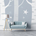 Starry Birch Forest Mural Wallpaper — Scandinavian Minimalist Mural Wallpaper - pure wallpaper artwork