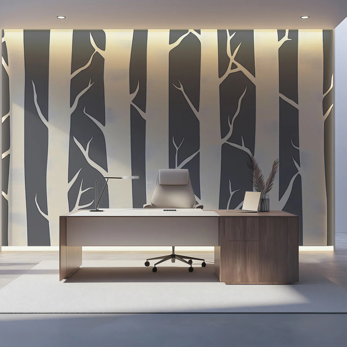 Graphic Birch Forest Mural Wallpaper — Modern Nature Wall Decor Mural Wallpaper - pure wallpaper artwork