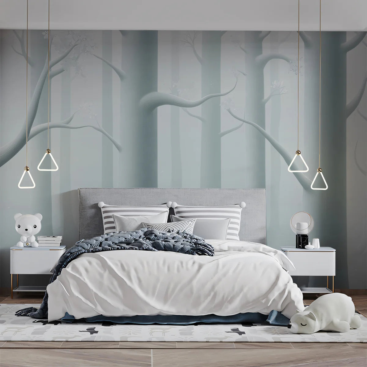 Mist-Covered Woodland Mural Wallpaper — Ethereal Forest Design Mural Wallpaper - pure wallpaper artwork
