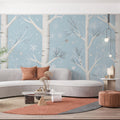 Winter Birch Forest Mural Wallpaper — Whimsical Sky Blue Mural Wallpaper - pure wallpaper artwork