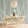 Misty Birch Forest Mural Wallpaper — Soft Sage and White Mural Wallpaper - pure wallpaper artwork