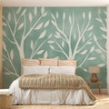 Minimalist Tree Silhouette Mural Wallpaper in Soft Aqua Mural Wallpaper - pure wallpaper artwork