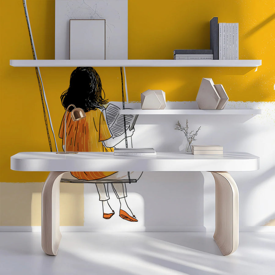 Girl on a Swing Abstract Mural Wallpaper — Bright Modern Art Mural Wallpaper