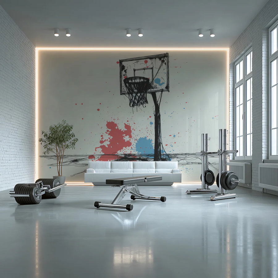 Urban Hoops Mural Wallpaper — Sketchy Street Art Style Mural Wallpaper