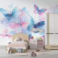Watercolor Butterfly Swarm Mural Wallpaper — Soft Artistic Design Mural Wallpaper - pure wallpaper artwork