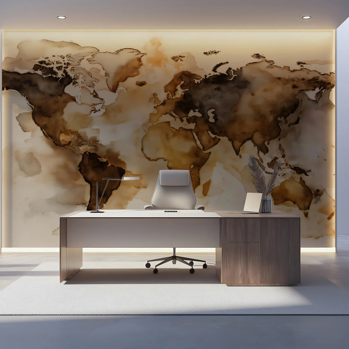 Watercolor World Map Mural Wallpaper — Artistic Sepia Tones Mural Wallpaper - pure wallpaper artwork