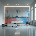 Urban Basketball Court Mural Wallpaper — Abstract Artistic Design Mural Wallpaper - pure wallpaper artwork