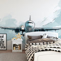 Aviation Sketch Mural Wallpaper — Artistic Watercolor Plane Design Mural Wallpaper - pure wallpaper artwork