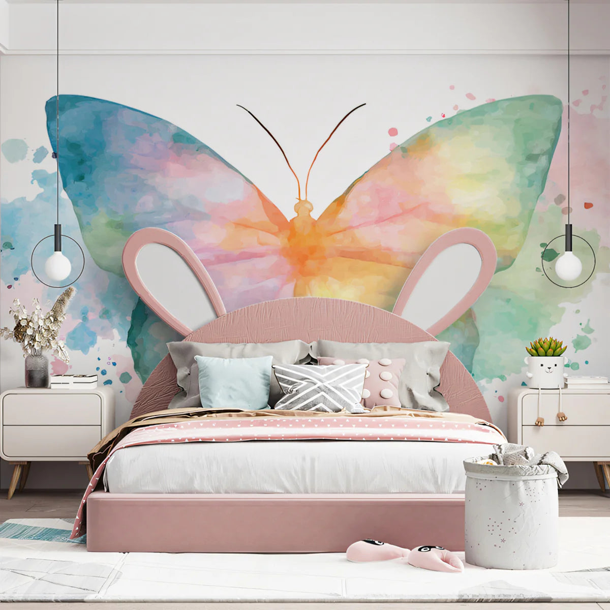 Rainbow Watercolor Butterfly Mural Wallpaper — Artistic Expression Mural Wallpaper - pure wallpaper artwork