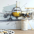 Watercolor Airplane Sketch Mural Wallpaper — Modern Aviation Art Mural Wallpaper - pure wallpaper artwork
