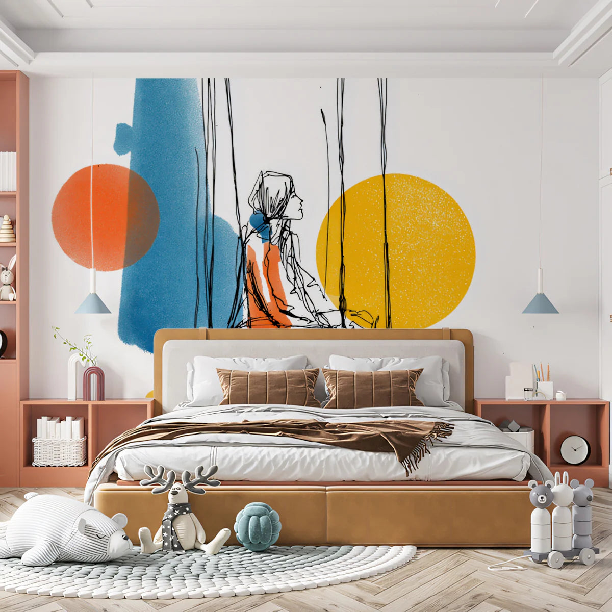 Abstract Swing Sketch Mural Wallpaper — Modern Artistic Graphic Mural Wallpaper - pure wallpaper artwork