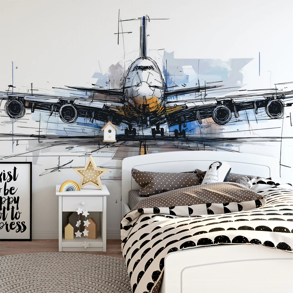 Aviation Sketch Mural Wallpaper — Artistic Line Art Design Mural Wallpaper - pure wallpaper artwork
