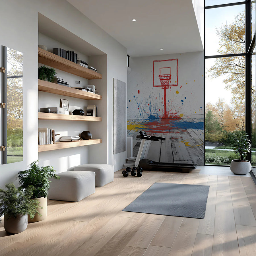 Urban Hoops Mural Wallpaper — Energetic Splatter Art Mural Wallpaper