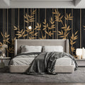 Gilded Bamboo & Vertical Stripe Mural Wallpaper — Modern Luxe Mural Wallpaper - pure wallpaper artwork