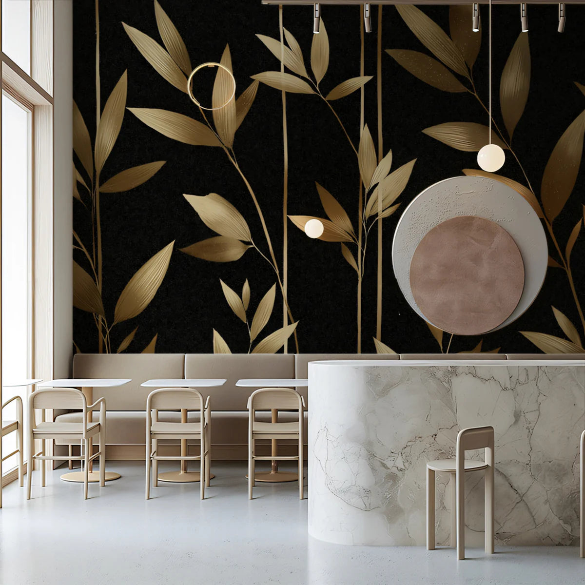 Golden Bamboo Botanical Mural Wallpaper — Modern Art Deco Mural Wallpaper - pure wallpaper artwork
