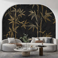Golden Bamboo Botanical Mural Wallpaper in Charcoal Gray Mural Wallpaper - pure wallpaper artwork