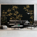 Golden Bamboo Botanical Mural Wallpaper in Charcoal Mural Wallpaper - pure wallpaper artwork